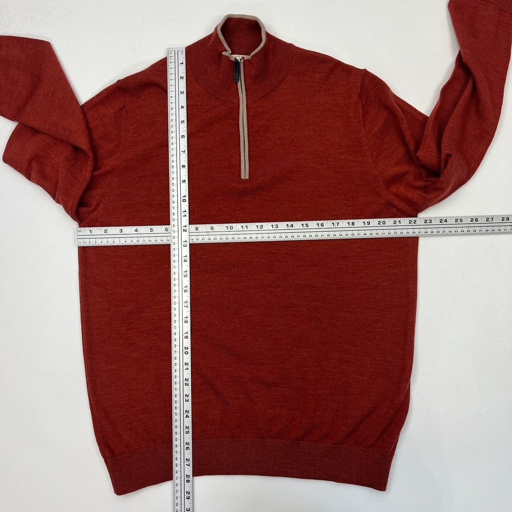 Hagen Carmel Sweater Mens XL Brown Rust Red 1/4 Quarter Zip Merino Wool Italy - Picture 9 of 13